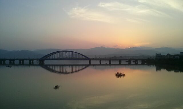 river, bridge, glow, sky, arch, nature, chuncheon, soyang river, soyang 2nd class