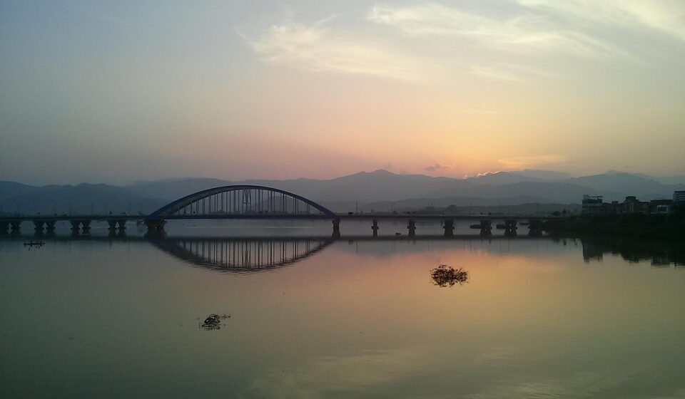 river, bridge, glow, sky, arch, nature, chuncheon, soyang river, soyang 2nd class