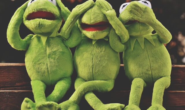 see no evil, hear no evil, speak no evil, frog, kermit, stuffed toy, plush toy, frog, frog, frog, frog, frog
