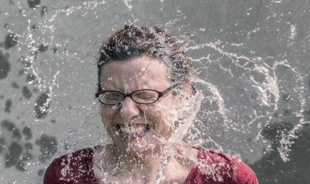 woman, splash, water, face, glasses, girl, female, refreshment, ice bucket challenge, nature, expression, grimace, shock, fun, cold, wet