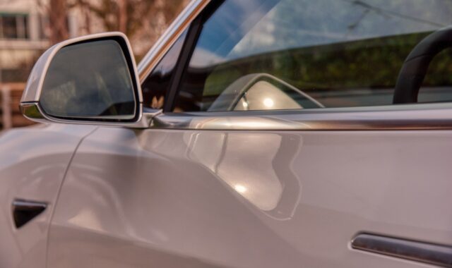 car mirror, reflection, nature, sunset, tesla, rearview mirror, automobile, electric car, e mobility, future