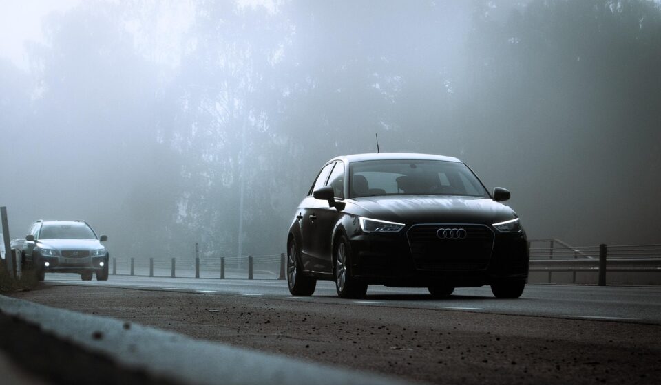 fog, traffic, cars, audi, autumn, spooky, road, foggy, mist