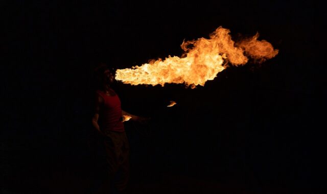 dancer, fire breathing, fire breather, fire, performance, dragon