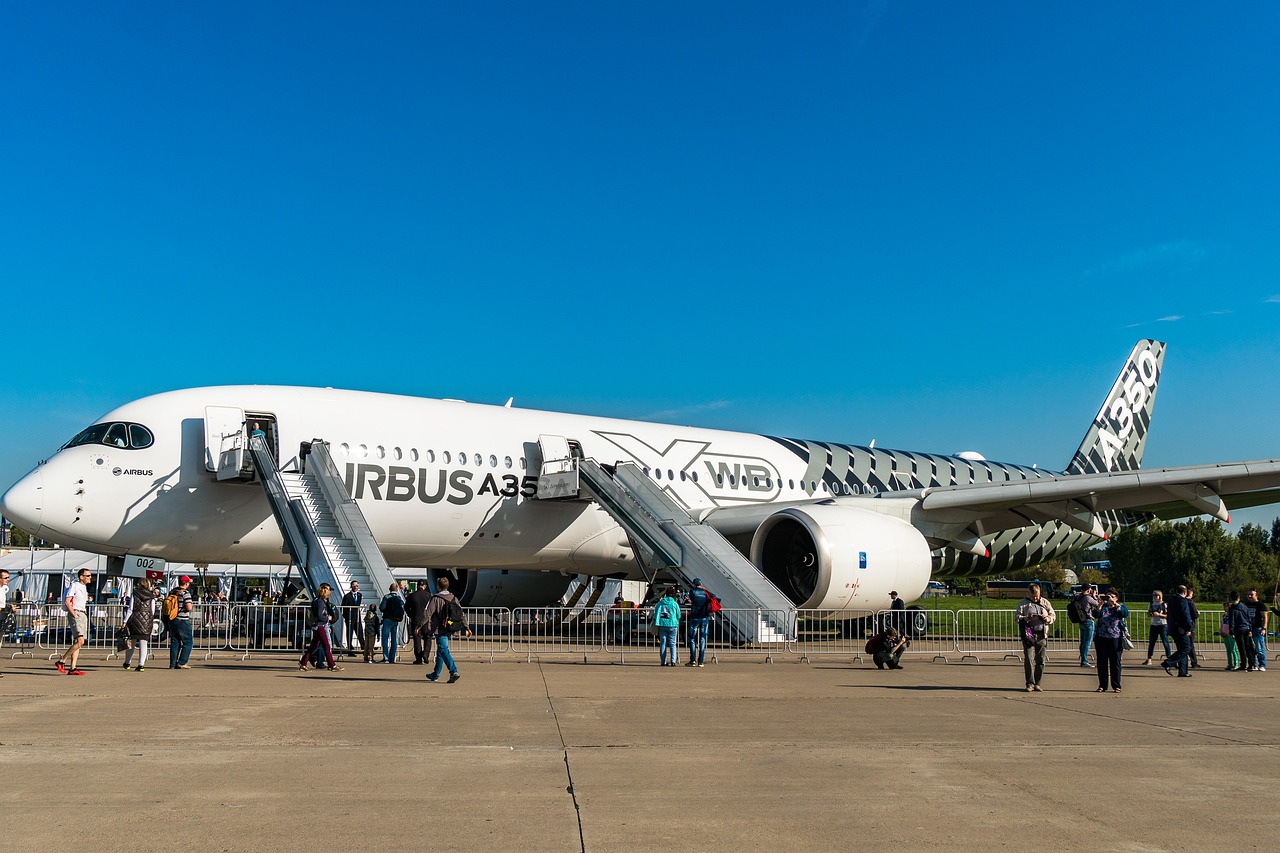 a350, the show, nature, static, airshow, aviation, passenger plane, the airport, wing, engine, transport, sky, exhibition, maks-2019