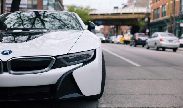 bmw, car, city, street, car wallpapers, chicago, i8, traffic, road, automotive