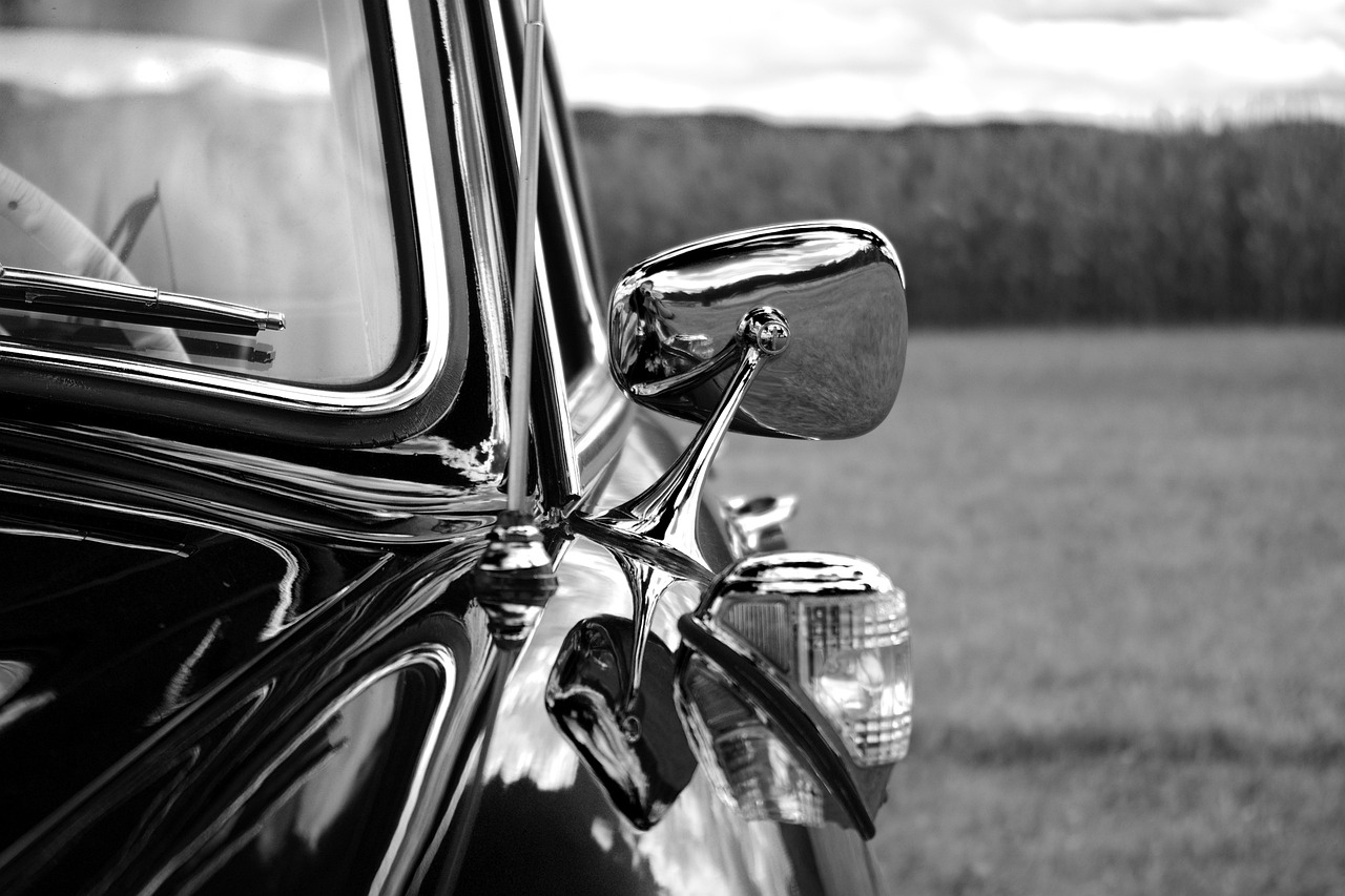 automobile, mirrors, side mirror, door, mercedes, benz, retro, classic, pontoon, antique car